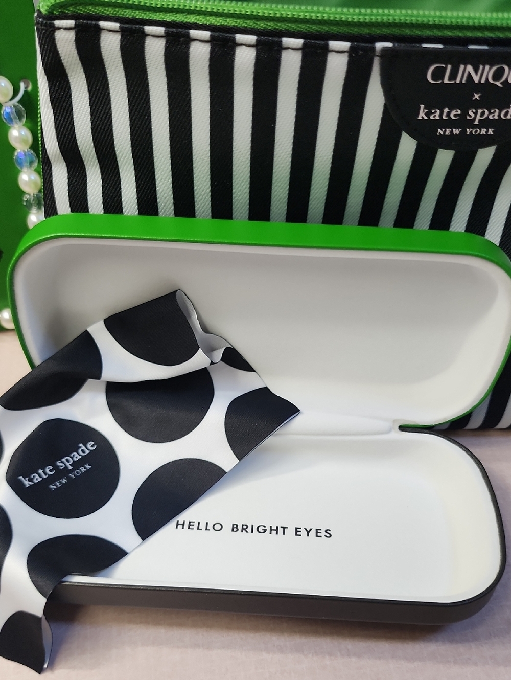 Kate Spade X Clinque Stripe/spots Bag,phone Charm, Glasses Case all New - Picture 6 of 10